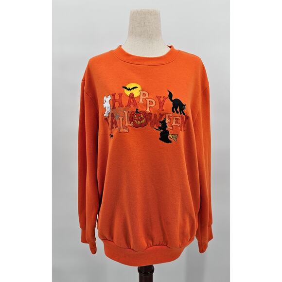 Vtg Holiday Editions Women's M Orange Halloween Crewneck Sweater - Picture 1 of 7